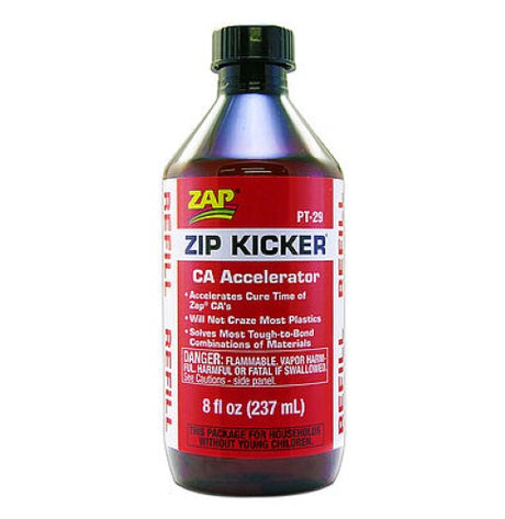 Hobby Glue Kicker RF in 237ml bottle, a fast-acting adhesive accelerator for crafting and DIY projects.
