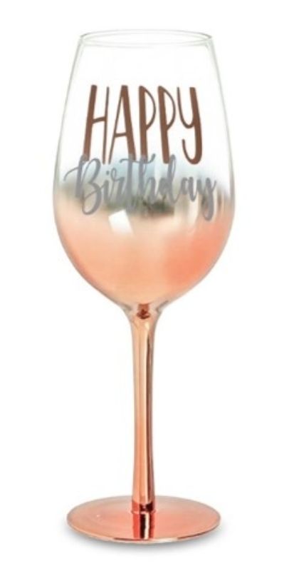 WINE GLASS - HAPPY BIRTHDAY ROSE GOLD OMBRE (430ML)