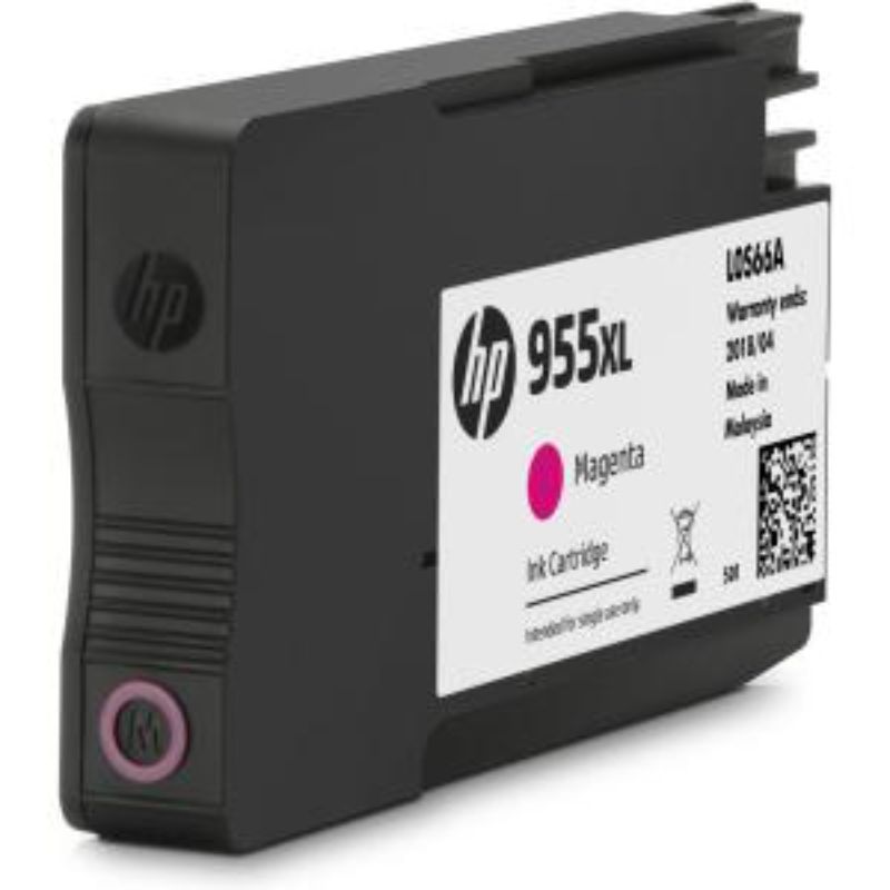 HP 955XL Magenta Ink Cartridge for inkjet printers, high yield up to 1600 pages, delivers vibrant color for documents and presentations.