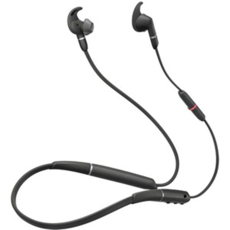 Jabra EVOLVE 65e MS Earset: Wireless Bluetooth in-ear earbuds with noise-cancelling mic, 13-hour battery, and dual connectivity.