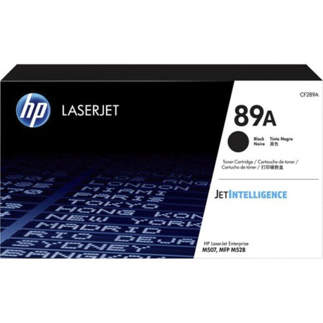 HP 89A Black Toner Cartridge for laser printers, high yield of 5000 pages with JetIntelligence for sharp, crisp text.