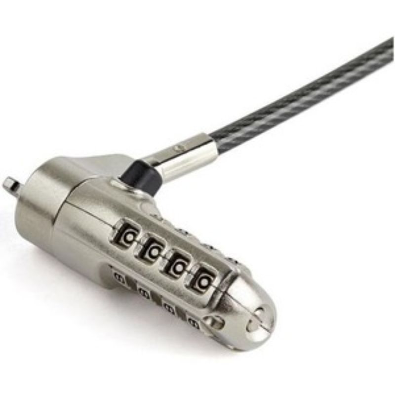 Startech 6ft laptop cable lock with 4-digit combo, vinyl-coated steel, ideal for securing devices with Nano slot.