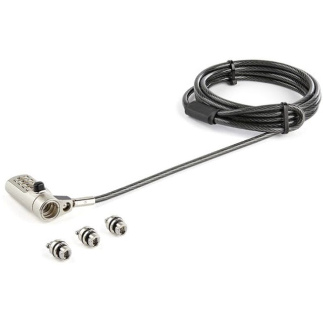 Universal 6.5' cable lock with 4-digit combination for securing laptops and devices against theft in various environments.