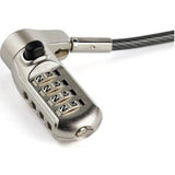 Startech 6.5' laptop cable lock with 4-digit combination, compatible with K-slot, Nano, and Wedge locks for effective security.