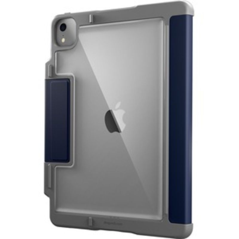 Durable midnight blue carrying case for iPad Air 4, featuring water, drop, and spill resistance with magnetic closure and Apple Pencil storage.