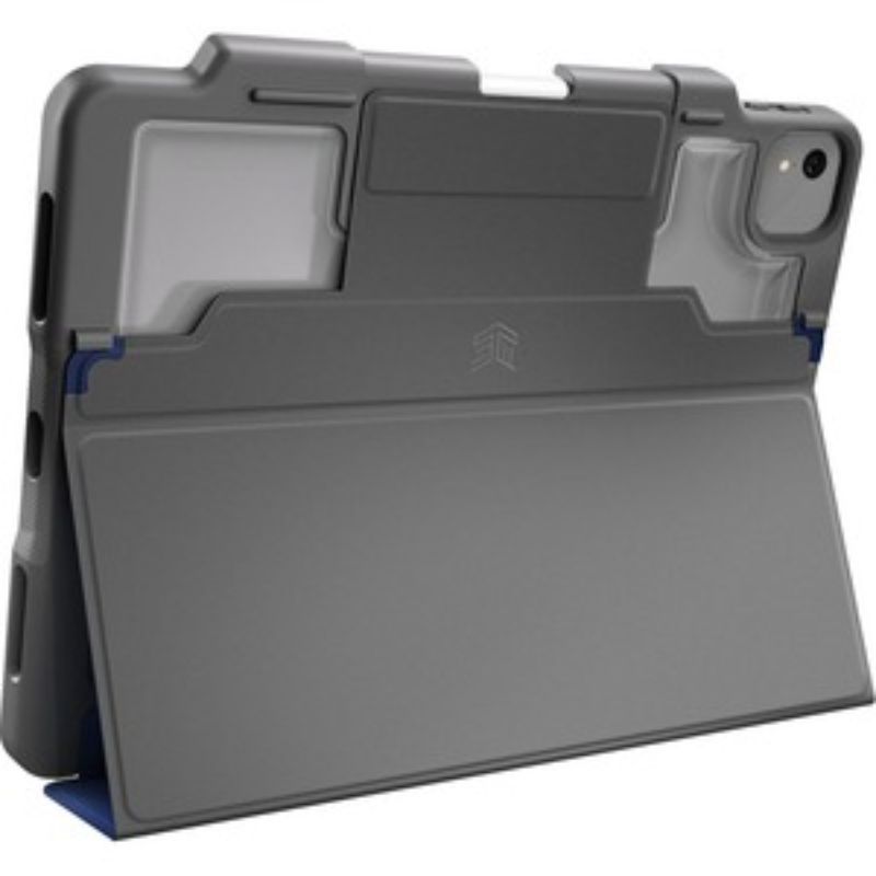 Durable midnight blue carrying case for iPad Air, featuring water, drop, and spill resistance with integrated Apple Pencil storage.