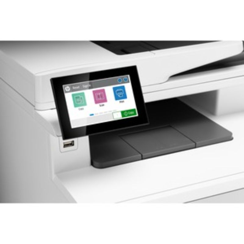 HP LaserJet Enterprise M480f multifunction printer, offering color printing, scanning, copying, faxing, and strong security features.