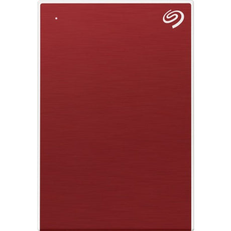 Seagate One Touch 1TB portable hard drive in red, featuring USB 3.0, designed for stylish and fast data storage on-the-go.