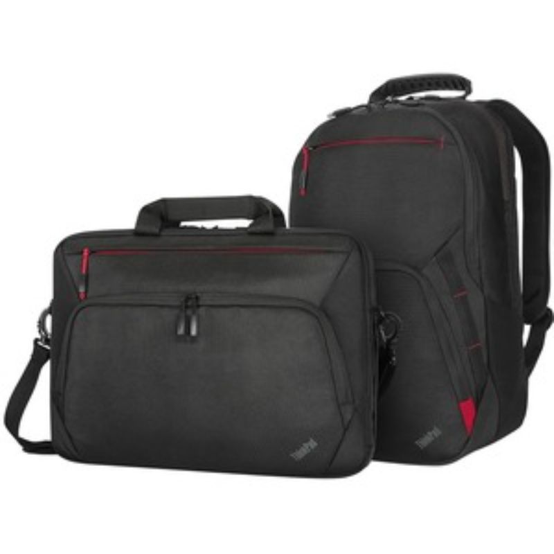 Eco-friendly Lenovo ThinkPad Essential Plus backpack with padded straps, spacious compartments, and durable ballistic nylon for tech protection.