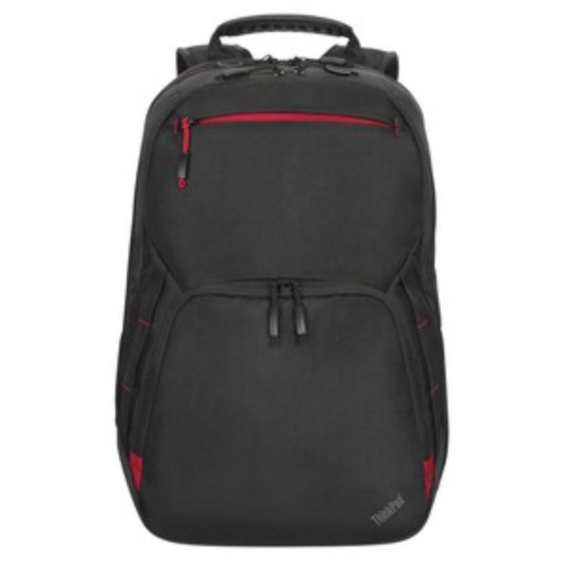 Eco-friendly Lenovo ThinkPad Essential Plus backpack with padded straps, spaced compartments, and weather-resistant ballistic nylon.