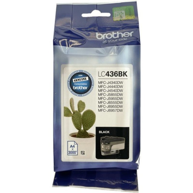 Brother LC436BK original black ink cartridge for inkjet printers, high-capacity, 3000 pages, reliable and vibrant printing.