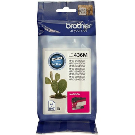 Brother LC436M Magenta ink cartridge for inkjet printers, delivers vibrant color and up to 1500 pages of high-quality prints.