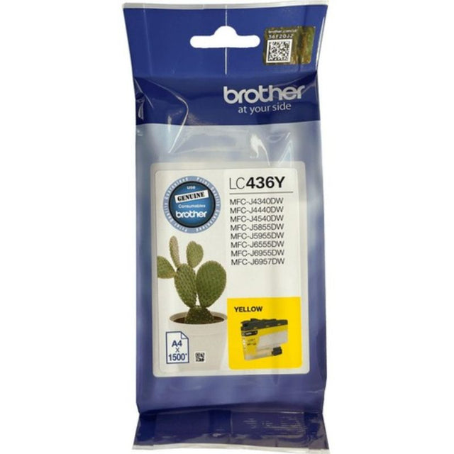 Brother LC436Y Yellow Ink Cartridge for inkjet printers, yielding 1,500 pages, ensures vibrant, high-quality prints.