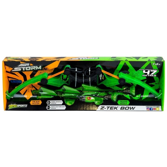 Lightweight Air Storm Z-Tek Bow for kids 14+, featuring assorted colors and safe foam arrows for fun outdoor archery.