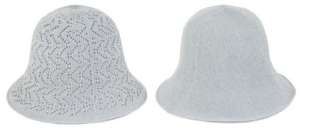 Reversible blue bucket hats in lace and plain styles, set of 2, featuring adjustable brims for versatile summer style.