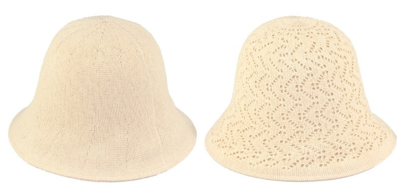 Chic ivory reversible bucket hats in lace/plain, set of 2, perfect for stylish sun protection and versatile outfit combinations.