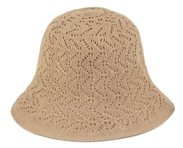 Taupe reversible bucket hats set of 2, featuring a chic lace pattern and classic plain style for versatile sun protection.