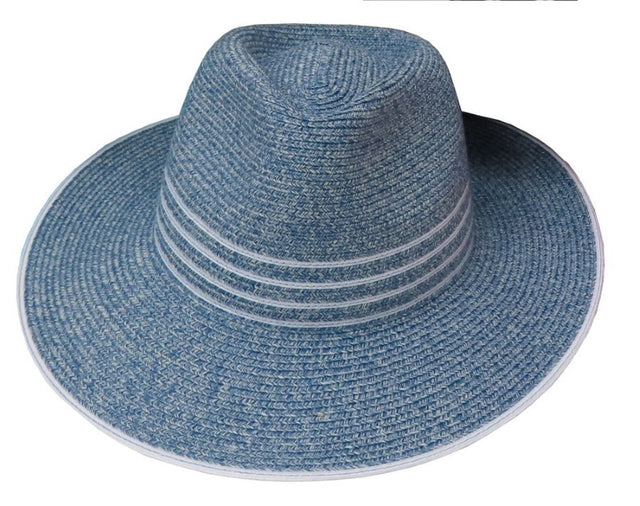 Karrie Flexibraid Hat in Mixed Blue with 6.5cm brim, UPF50+ protection, and ComfyFit adjustor for a stylish, secure fit.