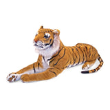 Lifelike Melissa & Doug Tiger Plush, 40 inches long, features striking stripes and realistic paws for imaginative play and cuddles.