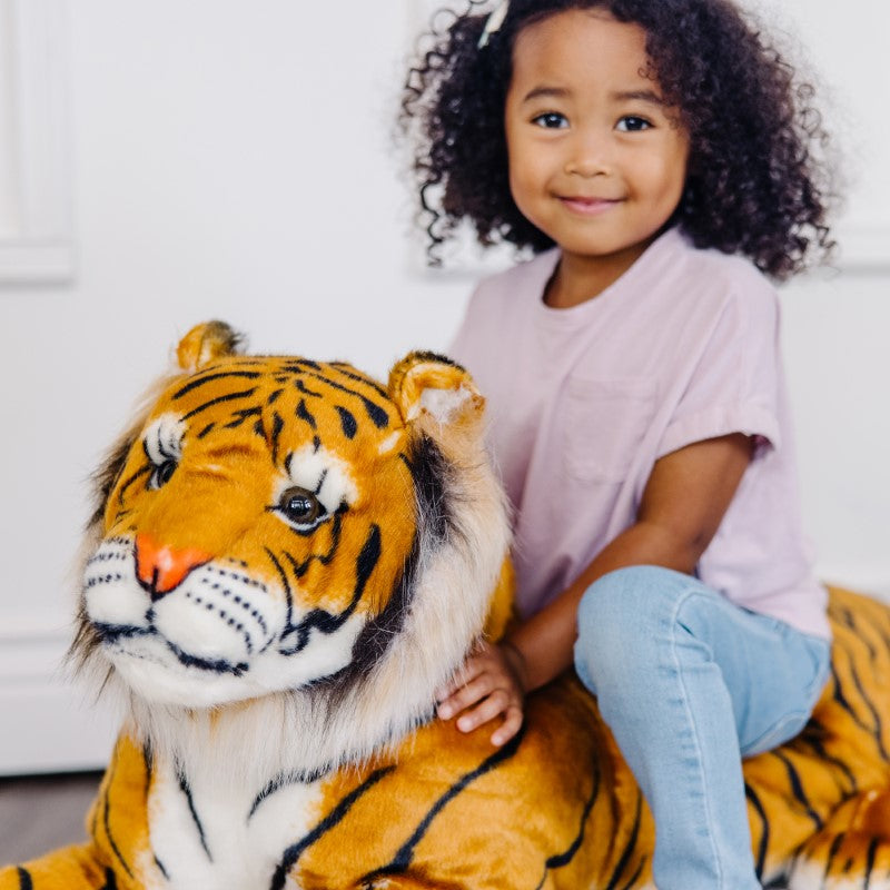 Lifelike 40-inch Siberian tiger plush by Melissa & Doug, featuring realistic details and perfect for imaginative play.