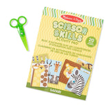 Safari-themed activity pad for kids, featuring 20 paper cutting projects to enhance scissor skills and fine motor development.