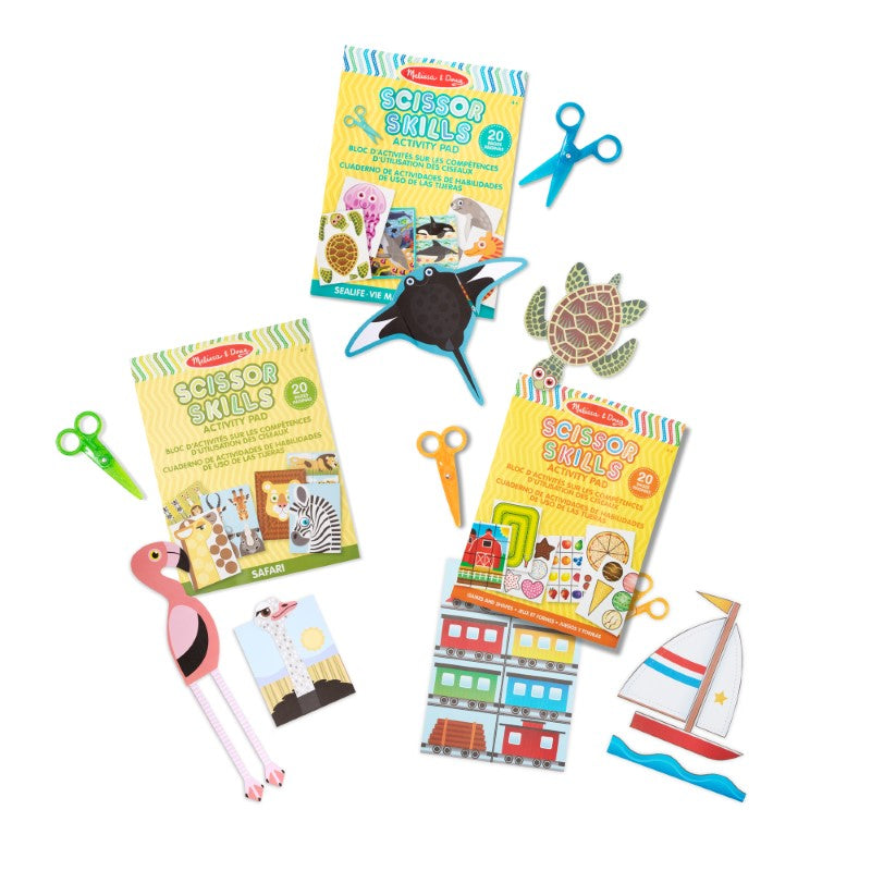 Melissa & Doug Safari Scissor Skills pad featuring 20 themed projects for kids to enhance creativity and fine motor skills.