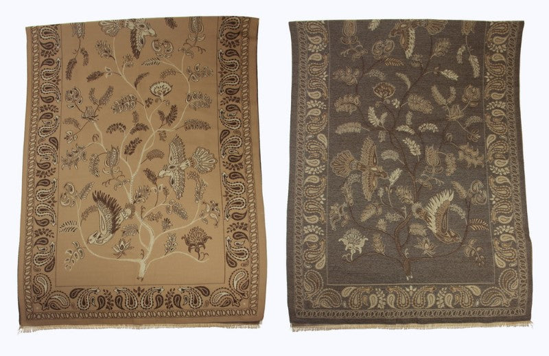 Scarf - Reversable Bird Flower Scarf - COFFEE