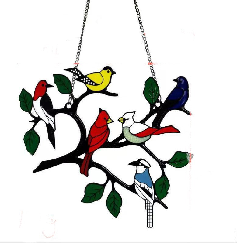 Suncatcher / Windspinner - 6 Sitting Birds Hanging Decor - BIRDS