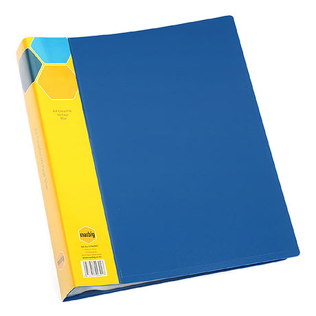 A4 Display Book in blue with 60 pages, features a customizable insert spine for organizing and presenting documents.