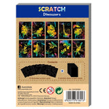 Mini scratch book featuring dinosaur outlines for creative fun on the go, includes scratching tool, ages 3+.