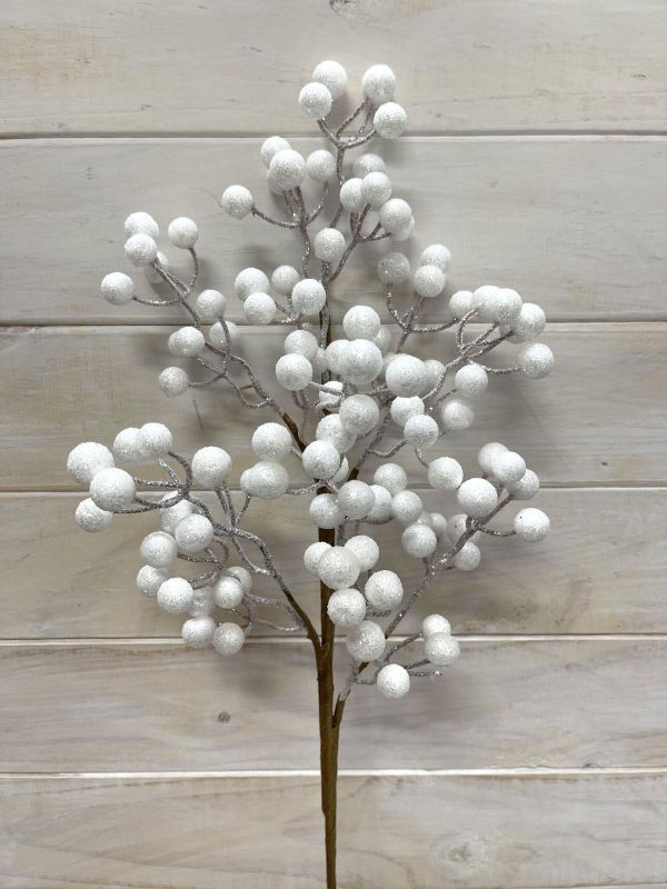 Large white artificial berry spray, perfect for floral arrangements and home decor.