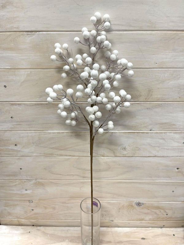 Large artificial white berry spray, perfect for adding a touch of elegance to floral arrangements and home decor.