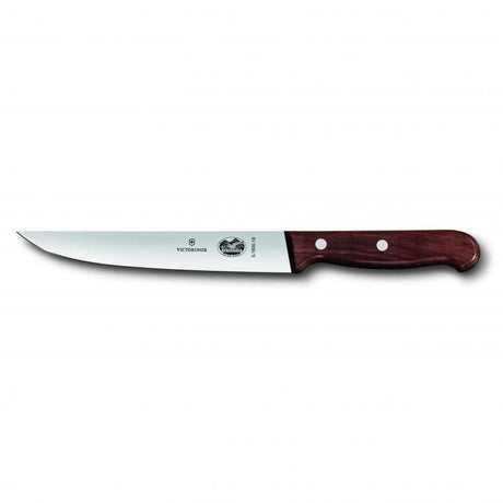 Victorinox Rosewood Carving Knife with 18 cm stainless steel blade and hand-polished rosewood handle for elegant slicing.