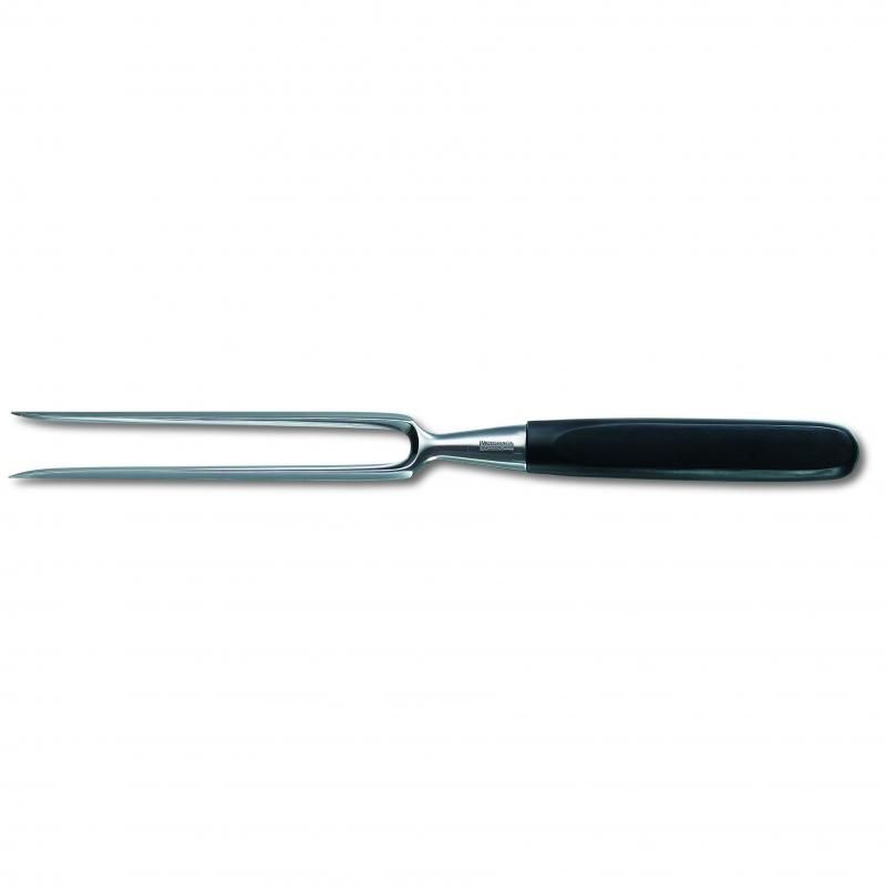 Victorinox Black Carving Fork (18cm) with stainless steel prongs and non-slip Fibrox handle for effortless meat slicing.