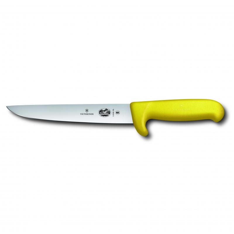 Victorinox 18cm yellow sticking knife with safety nose and non-slip Fibrox handle for enhanced safety in food preparation.