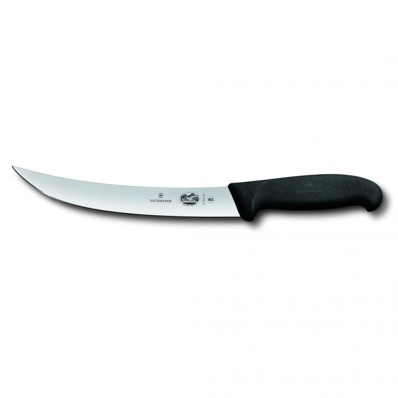 Curved 20cm breaking knife with ergonomic black Fibrox handle, ideal for chefs and butchers, offering superior edge retention.