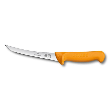 Victorinox Swibo 16cm boning knife with flexible curved blade, ergonomic handle, perfect for precise meat preparation.