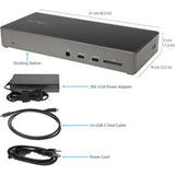 StarTech.com USB-C docking station, connects up to three 4K monitors, features 100W Power Delivery and multiple USB ports.