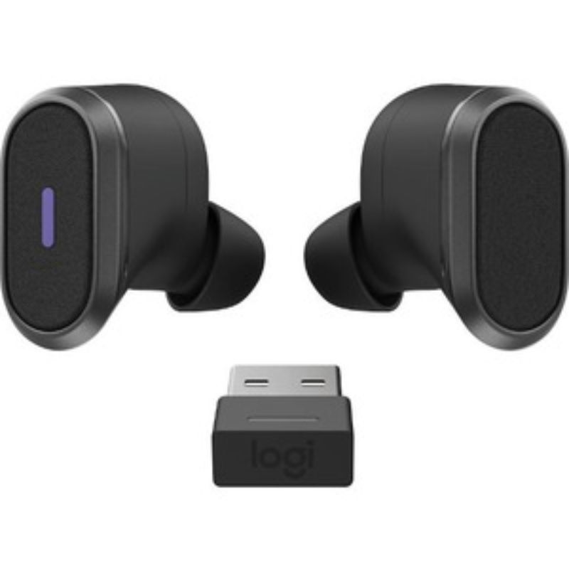 Logitech Zone True Wireless Bluetooth earbuds in Graphite, designed for business with noise-canceling mic and immersive sound.