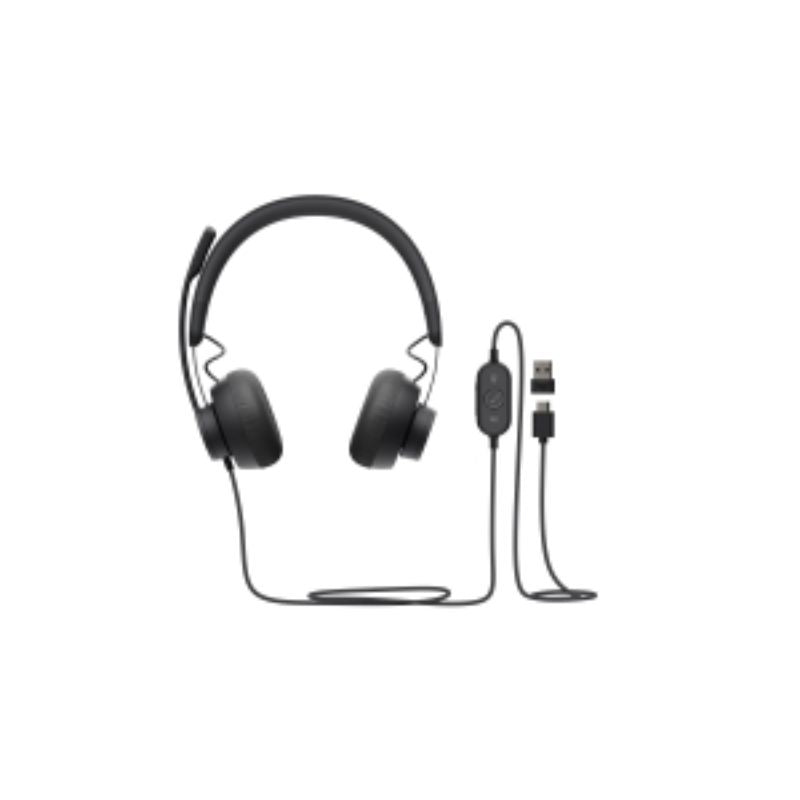 Logitech ZONE WIRED UC HEADSET: Lightweight USB headset with noise-canceling mic for clear calls in busy work environments.