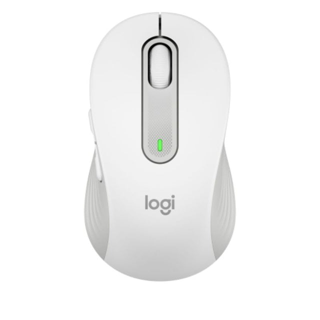 Logitech Signature M650 Wireless Mouse in Off White, features SmartWheel scrolling, silent clicks, and customizable buttons.