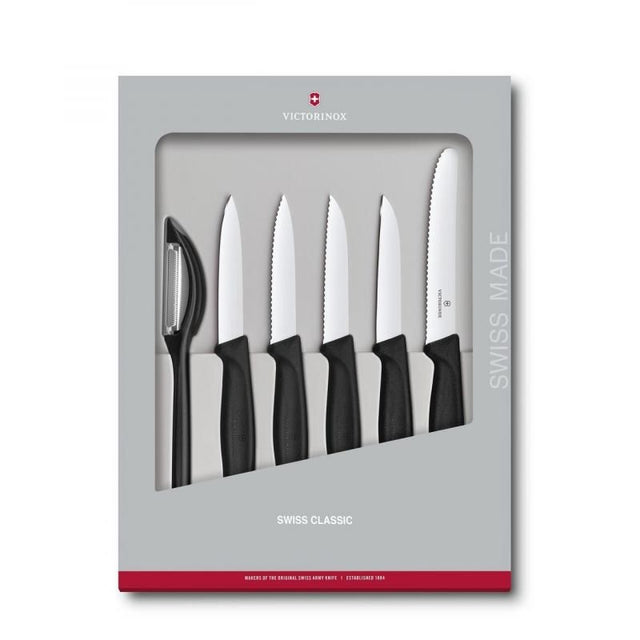 Victorinox Swiss Classic Black Paring Knife Set - 6 ergonomic knives for precision tasks, crafted in Switzerland with durable blades.