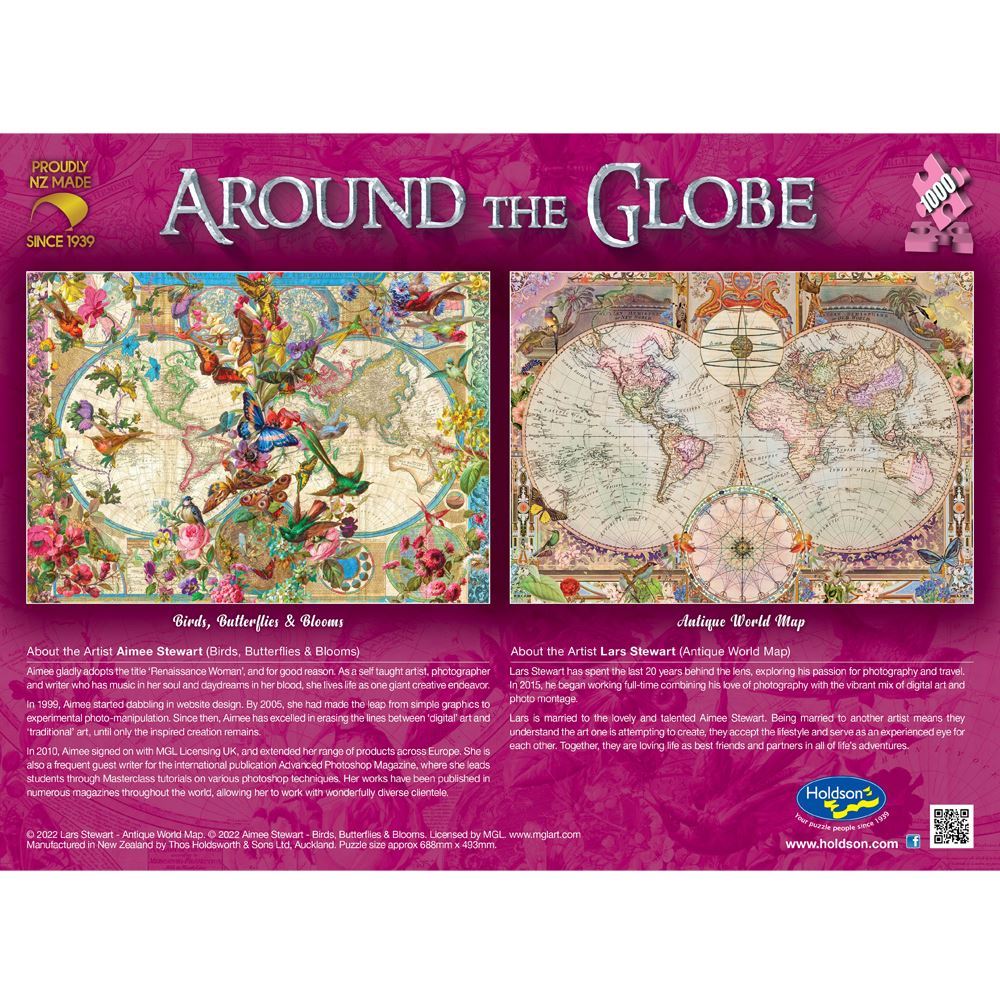 Colorful 1000-piece antique world map puzzle by Holdson, featuring intricate artistry for exploring geography and history.