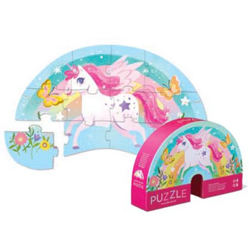 Colorful 12-piece mini jigsaw puzzle featuring a whimsical unicorn, ideal for toddlers to enhance fine motor skills.