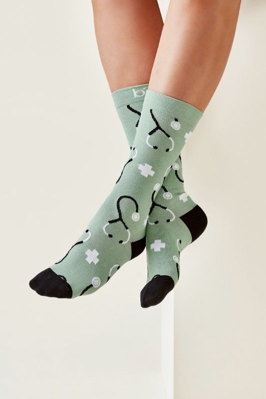 Unisex Comfort Socks - Happy Feet Sage/Black (Small)