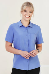 Womens Florence Plain S/S Shirt - Mid Blue (Size 8)