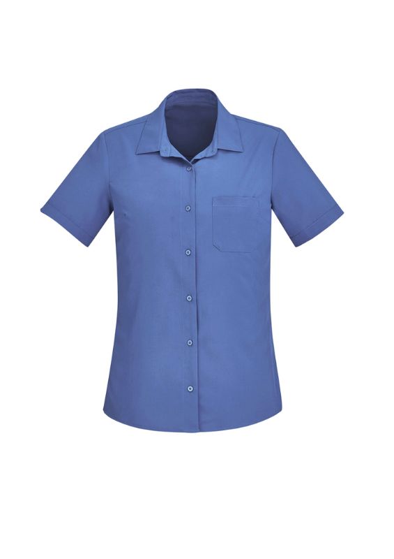 Womens Florence Plain S/S Shirt - Mid Blue (Size 8)
