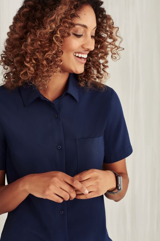 Womens Florence Plain S/S Shirt - Navy (Size 30)
