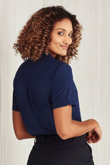 Womens Florence Plain S/S Shirt - Navy (Size 24)