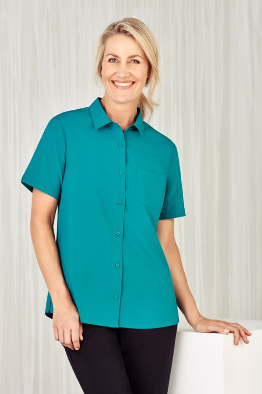 Womens Florence Plain S/S Shirt - Teal (Size 14)